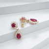 14K Yellow Gold Round Brilliant Cut at Pear Cut Lab Grown Ruby Diamond Earrings