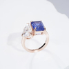 Toi Et Moi 14K Soild Gold Lab Sapphire At Moissanite Ring