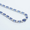 14K White Gold Oval Cut Lab Grown Sapphire at Round Brilliant Cut Moissanite Diamond Necklace