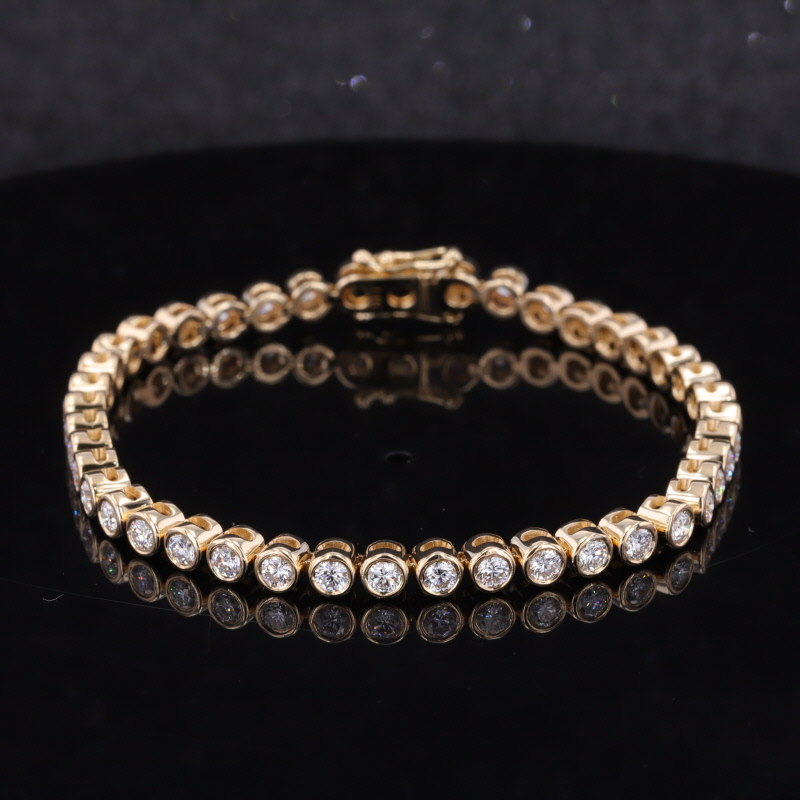 Bezel Set 10K 14K Gold 2.5mm Moissanite Chain Tennis Bracelet