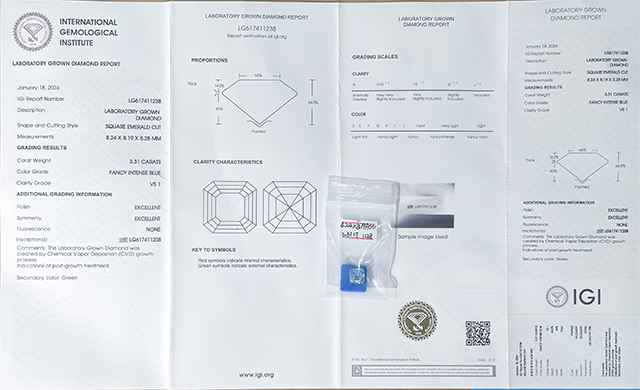 Fancy Blue Color Asscher Cut CVD Lab Grown Diamond na may IGI