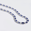 14K White Gold Oval Cut Lab Grown Sapphire at Round Brilliant Cut Moissanite Diamond Necklace