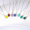 14K Gold Emerald Cut Color Lab Grown Gemstone Pendant Necklaces