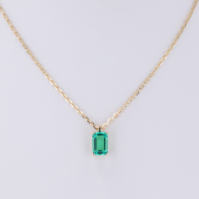 14K Yellow Solid Gold 0.5CT Emerald Cut Lab na pinalaki ng Hydrothermal Emerald Necklace 