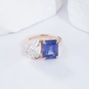 Toi Et Moi 14K Soild Gold Lab Sapphire At Moissanite Ring