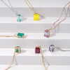 14K Gold Emerald Cut Color Lab Grown Gemstone Pendant Necklaces